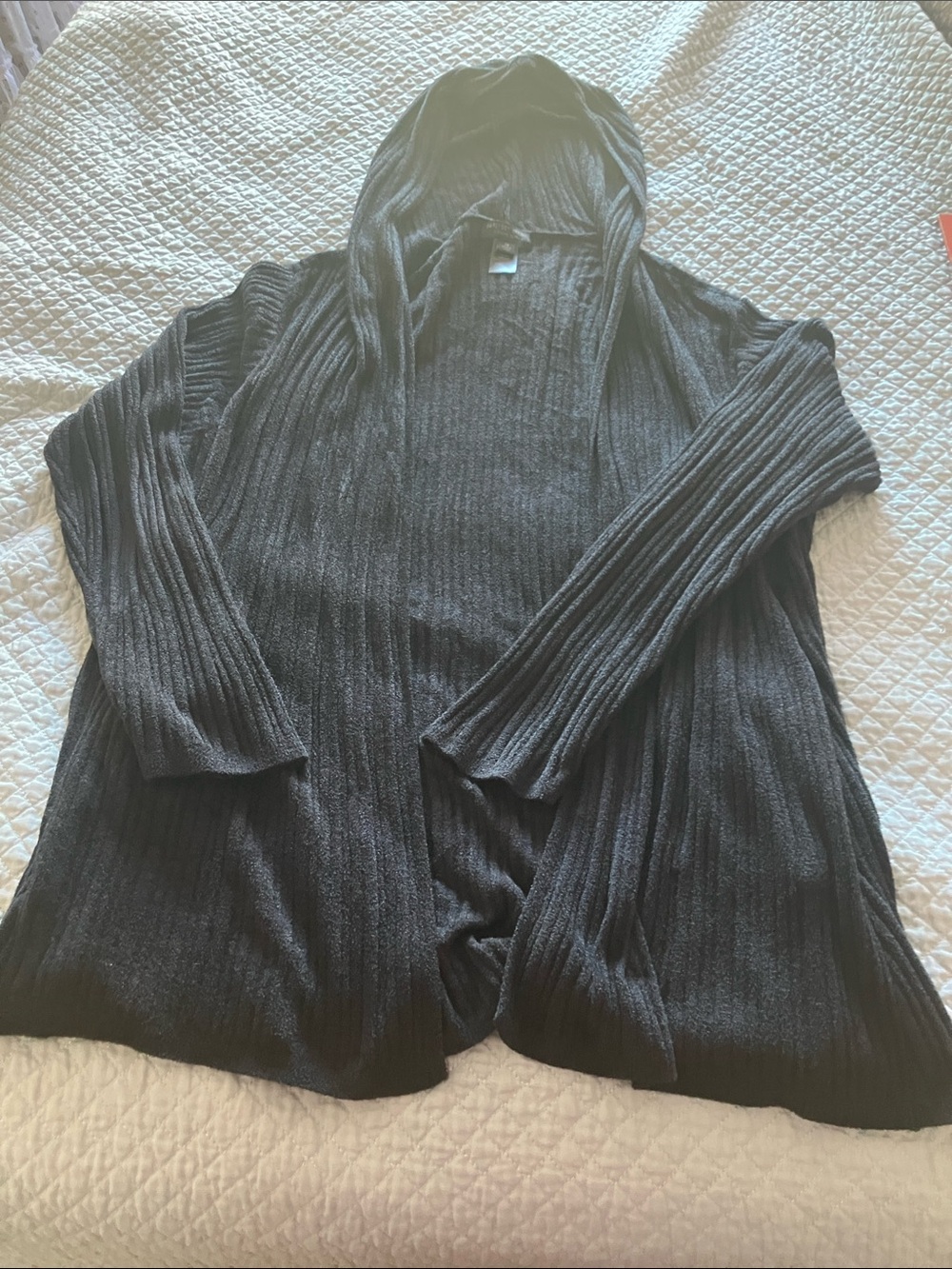 Barefoot Dreams Black Ribbed Hooded Open-Front Cardigan
